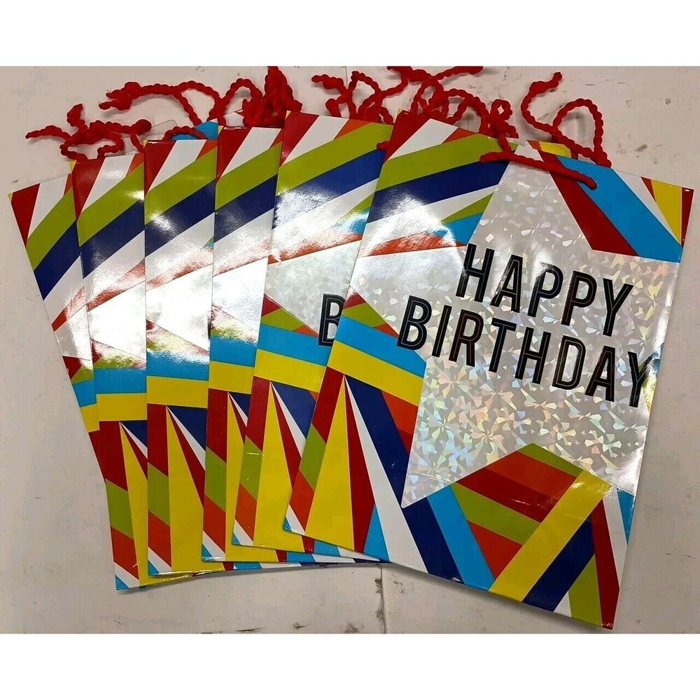 American Greetings Rainbow Star Printed Happy Birthday Bags Lot Of 6